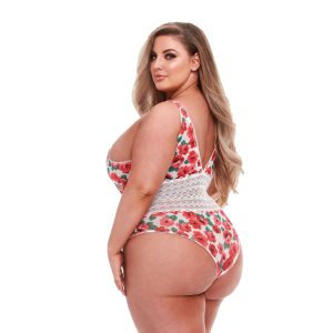 Baci - Body blanco de flores y encaje con atadura divertida - Curvy