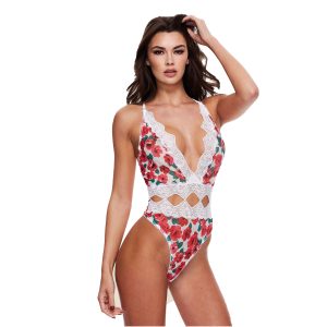 Baci - Body con tanga blanco con flores y encaje