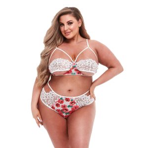 Baci - Conjunto de sujetador de talle alto blanco con flores y encaje - Curvy