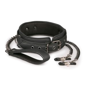 Collar de cuero con cadenas para pezones