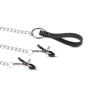 Collar De Piel Sintética Con Cadena Y Pinzas Para Pezones