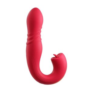 HoneyPlayBox - JOI Thrust 2 Sensor de Presión Controlado por App Vibrador de Empuje para el Punto G y Lamedor de Clítoris con Lengua Rojo