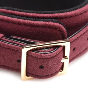 Juego de esposas de ante BDSM de 6 piezas con cuello y correa - Burdeos