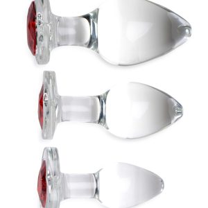 Juego de plugs anales de cristal con joya roja con forma de corazón