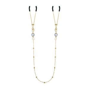 Pinzas para pezones doradas con cadena y perlas
