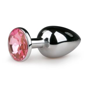 Plug anal metálico con piedra rosa - S
