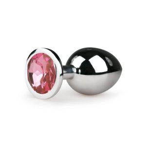 Plug anal plateado con diamente rosa - M