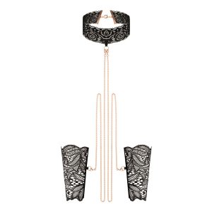 Rosy Gold - Esposas y Collar de Encaje - Negro