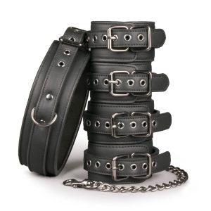 Set fetichista con collar y esposas para muñecas y tobillos