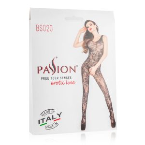Traje de una sola pieza con entrepierna abierta y malla negra