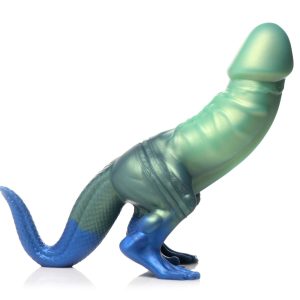 XR Brands - Dildo de Dinosaurio Jurassic Cock - Verde y Azul