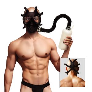 XR Brands - Máscara de Gas Inhaladora con Botella - Negra y Blanca