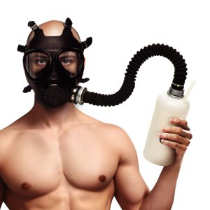 XR Brands - Máscara de Gas Inhaladora con Botella - Negra y Blanca