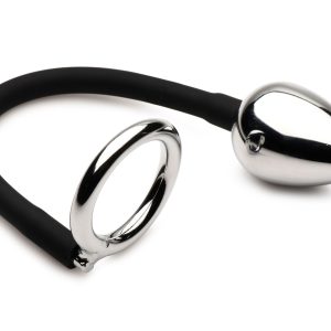 XR Brands - Tug + Plug Anillo para Pene y Testículos con Plug Anal - Negro